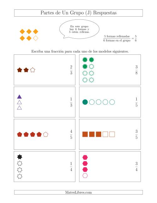 La hoja de ejercicios de Modelos de Fracciones Simplificadas de Un Grupo, hasta Octavos (J) Página 2
