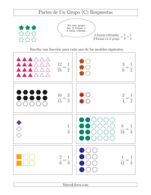 La hoja de ejercicios de Modelos de Fracciones de Un Grupo, hasta Tercios (C) Página 2