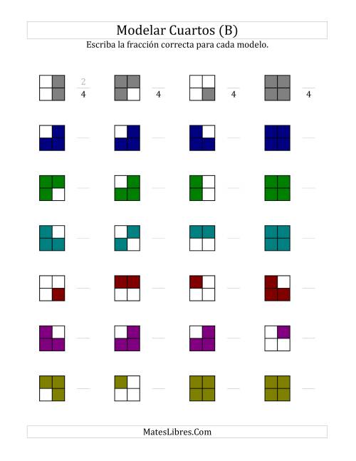 La hoja de ejercicios de Modelar Cuartos (en Colores) (B)
