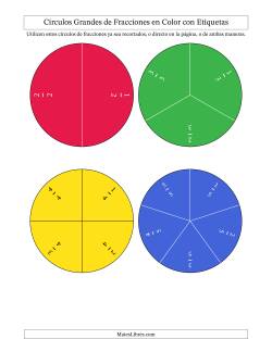 Círculos Grandes de Fracciones en Color con Etiquetas