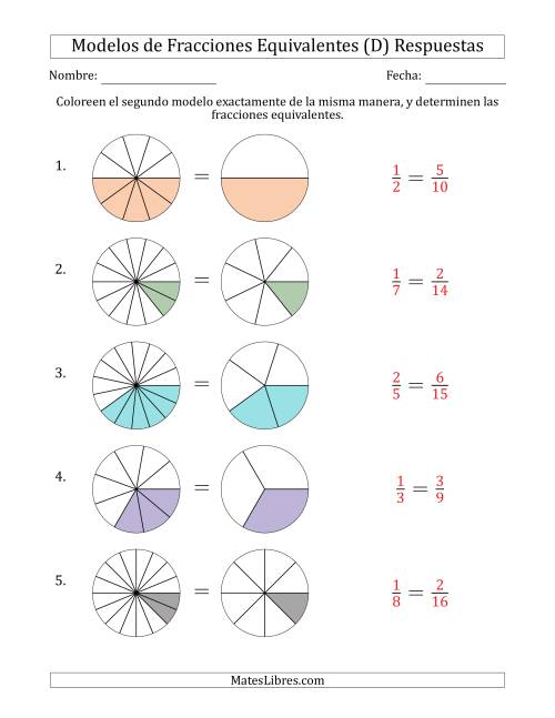La hoja de ejercicios de Modelos de Fracciones Equivalentes (Fracción Simplificada Detrás) (D) Página 2