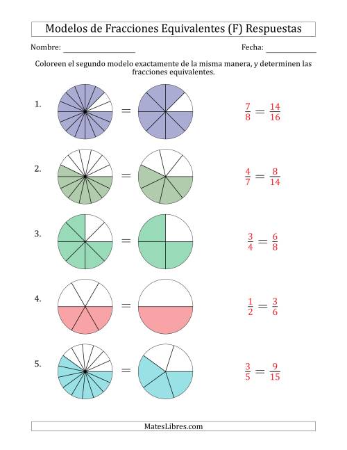 La hoja de ejercicios de Modelos de Fracciones Equivalentes (Fracción Simplificada Detrás) (F) Página 2