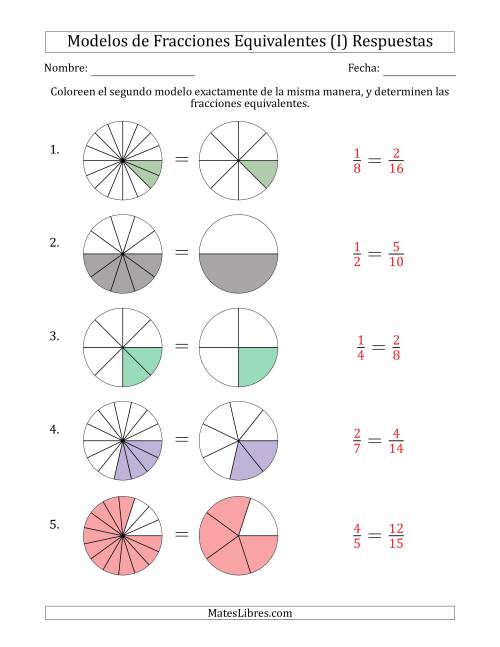La hoja de ejercicios de Modelos de Fracciones Equivalentes (Fracción Simplificada Detrás) (I) Página 2