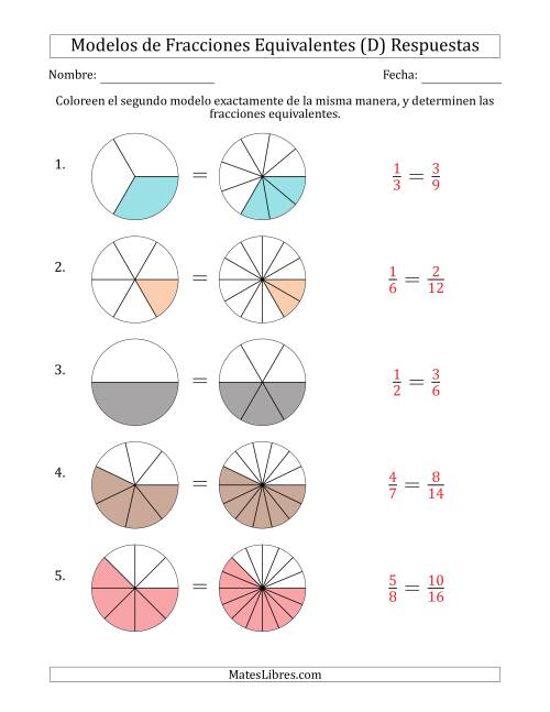La hoja de ejercicios de Modelos de Fracciones Equivalentes (Fracción Simplificada Delante) (D) Página 2