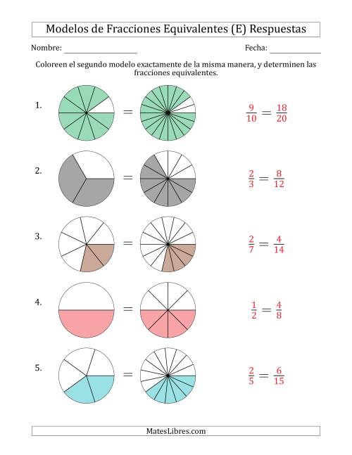La hoja de ejercicios de Modelos de Fracciones Equivalentes (Fracción Simplificada Delante) (E) Página 2