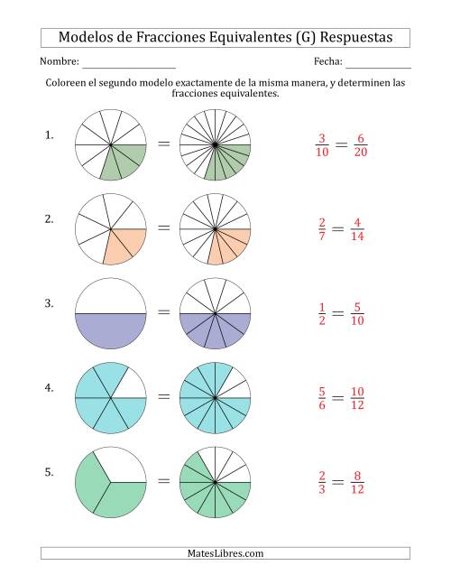 La hoja de ejercicios de Modelos de Fracciones Equivalentes (Fracción Simplificada Delante) (G) Página 2