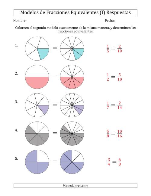 La hoja de ejercicios de Modelos de Fracciones Equivalentes (Fracción Simplificada Delante) (I) Página 2