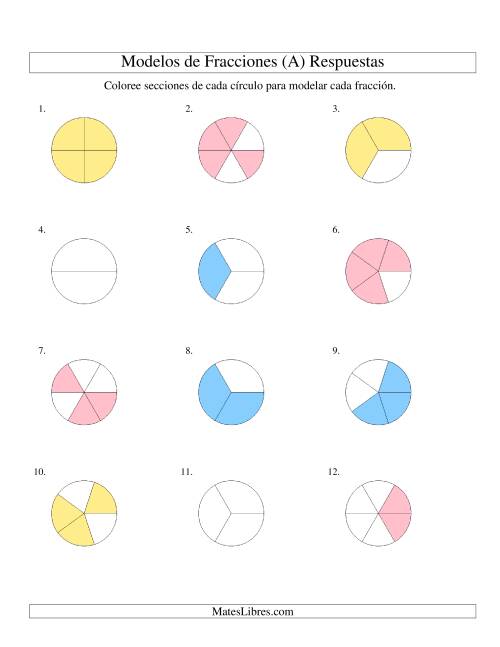 La hoja de ejercicios de Colorear de Mitades a Sextos de Círculos (Todas) Página 2