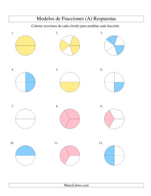 La hoja de ejercicios de Colorear de Mitades a Quintos de Círculos (Todas) Página 2