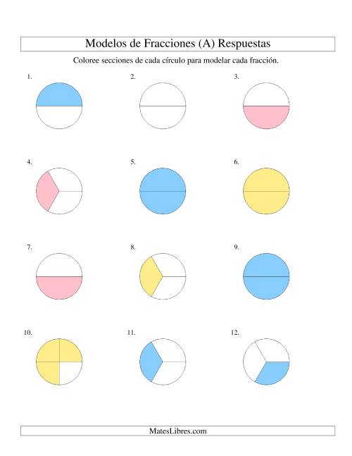La hoja de ejercicios de Colorear de Mitades a Cuartos de Círculos (Todas) Página 2