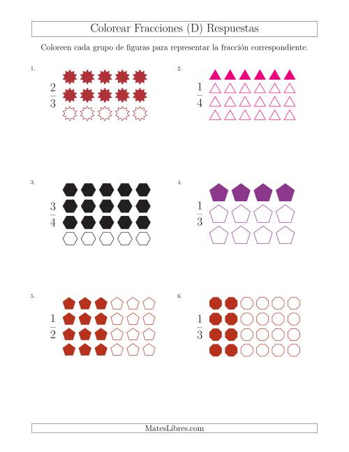 La hoja de ejercicios de Colorear Grupos de Figuras para Representar Fracciones (D) Página 2