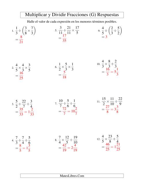 La hoja de ejercicios de Multiplicar y Dividir Tres Fracciones (G) Página 2