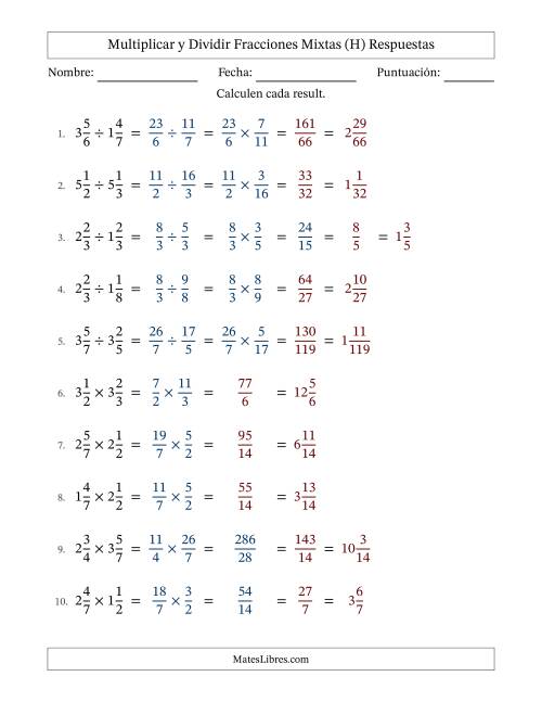La hoja de ejercicios de Multiplicar y dividir Two fracciones mixtas y con alguna simplificación (Rellenable) (H) Página 2
