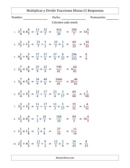 La hoja de ejercicios de Multiplicar y dividir Two fracciones mixtas y con alguna simplificación (Rellenable) (I) Página 2