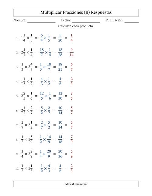 La hoja de ejercicios de Multiplicar Proper y fracciones mixtas y con simplificación en todas (Rellenable) (B) Página 2