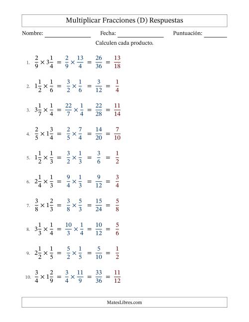 La hoja de ejercicios de Multiplicar Proper y fracciones mixtas y con simplificación en todas (Rellenable) (D) Página 2