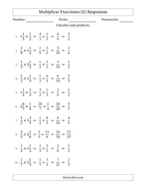 La hoja de ejercicios de Multiplicar Proper y fracciones mixtas y con simplificación en todas (Rellenable) (E) Página 2