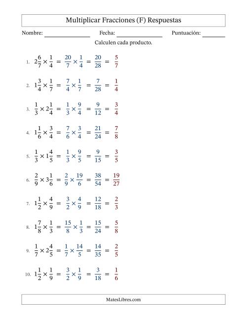 La hoja de ejercicios de Multiplicar Proper y fracciones mixtas y con simplificación en todas (Rellenable) (F) Página 2