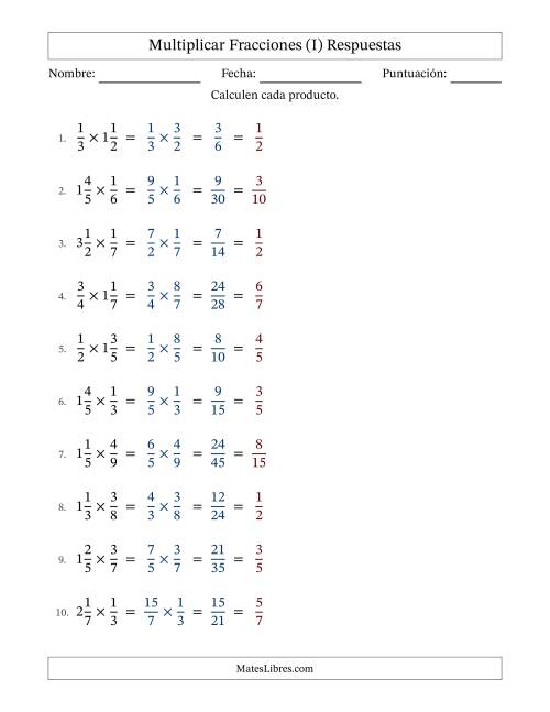 La hoja de ejercicios de Multiplicar Proper y fracciones mixtas y con simplificación en todas (Rellenable) (I) Página 2