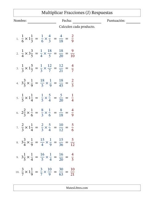 La hoja de ejercicios de Multiplicar Proper y fracciones mixtas y con simplificación en todas (Rellenable) (J) Página 2