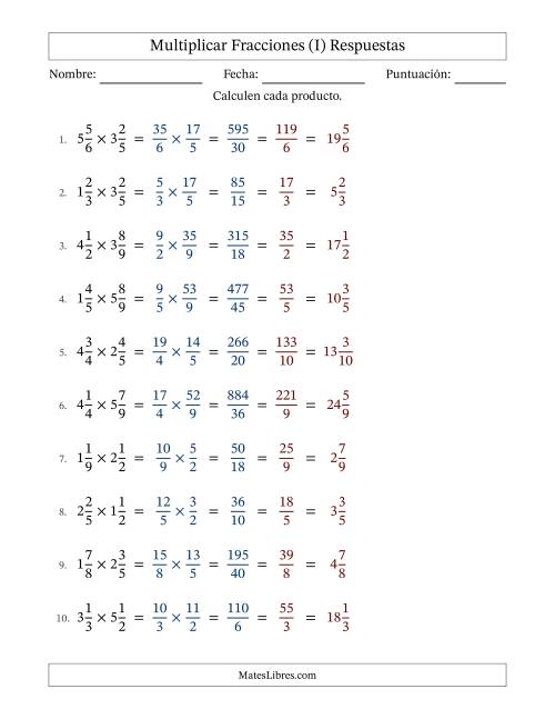 La hoja de ejercicios de Multiplicar Dos Fracción Mixtas (I) Página 2