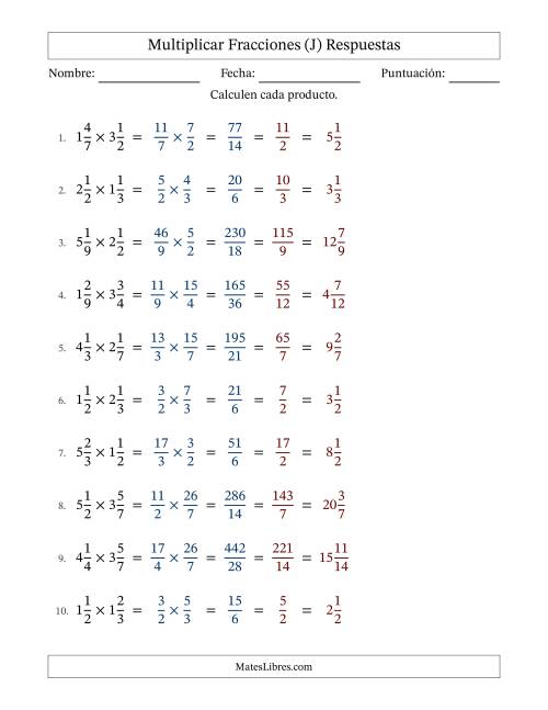 La hoja de ejercicios de Multiplicar Dos Fracción Mixtas (J) Página 2
