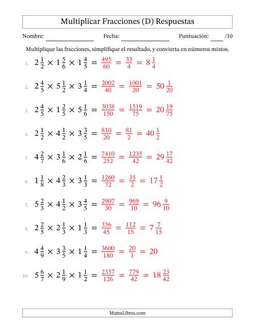 La hoja de ejercicios de Multiplicar Tres Fracciones Mixtas (D) Página 2