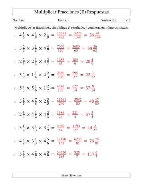 La hoja de ejercicios de Multiplicar Tres Fracciones Mixtas (E) Página 2