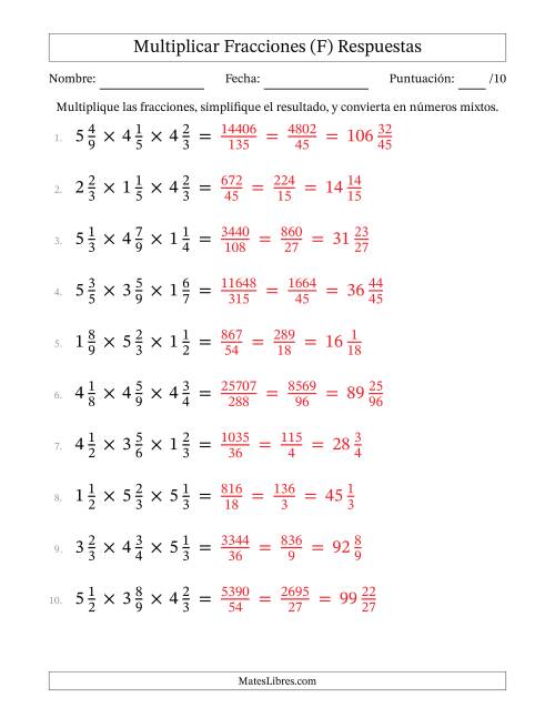 La hoja de ejercicios de Multiplicar Tres Fracciones Mixtas (F) Página 2