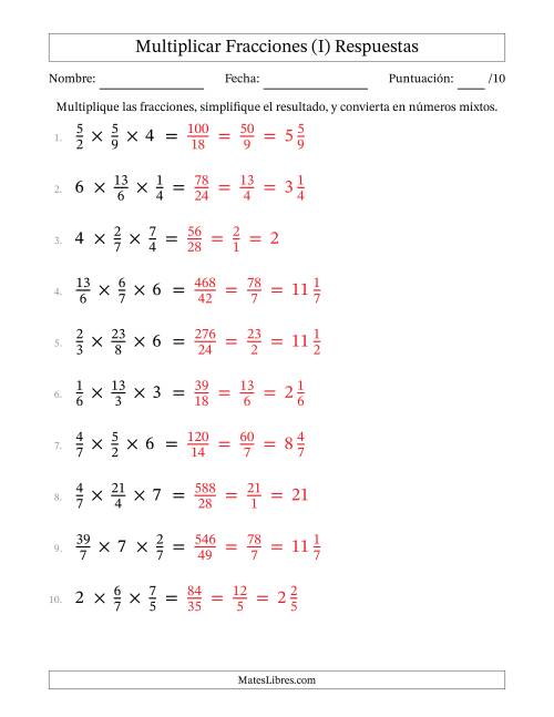 La hoja de ejercicios de Multiplicar Fracciones Propias, Impropias, y Números Enteros (I) Página 2