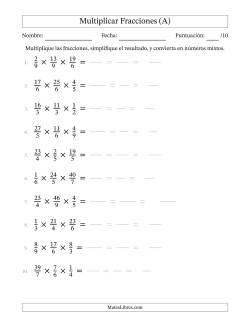 Multiplicar Fracciones Propias e Impropias (Tres Factores)