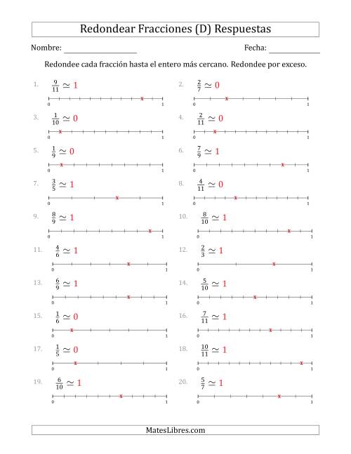 La hoja de ejercicios de Redondear Fracciones hasta el Entero más Cercano con Líneas Auxiliares (D) Página 2