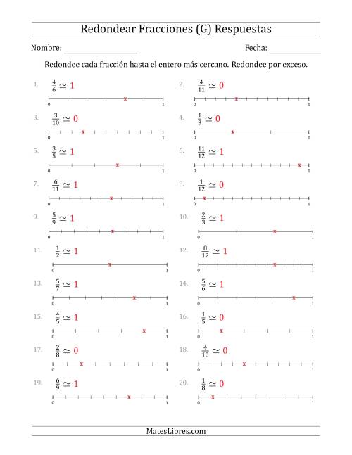 La hoja de ejercicios de Redondear Fracciones hasta el Entero más Cercano con Líneas Auxiliares (G) Página 2