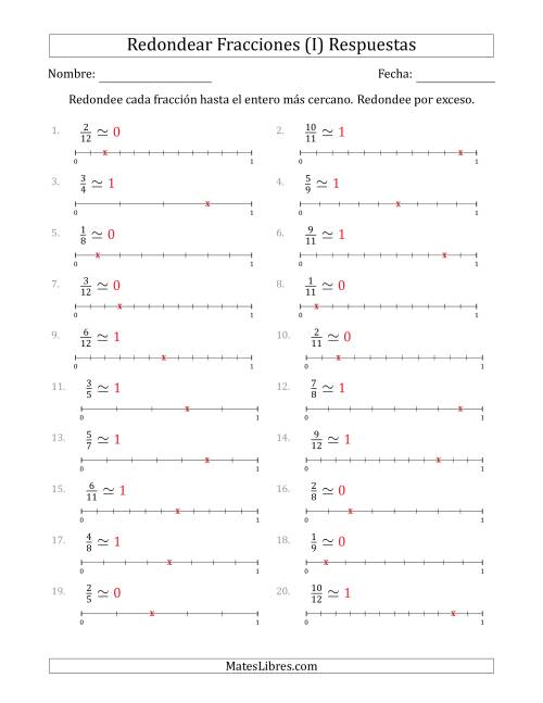 La hoja de ejercicios de Redondear Fracciones hasta el Entero más Cercano con Líneas Auxiliares (I) Página 2