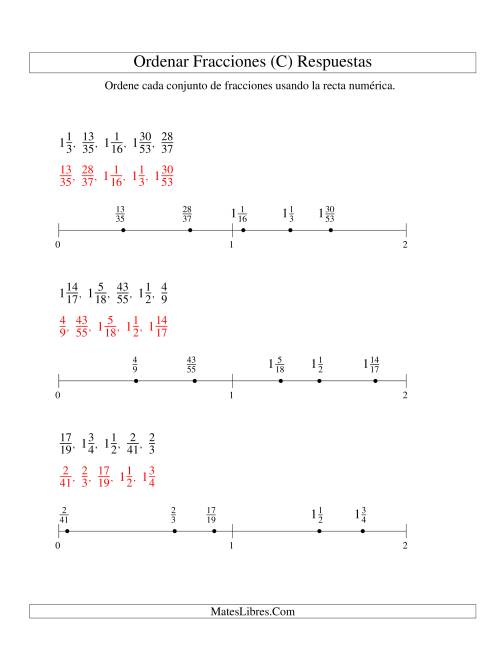 La hoja de ejercicios de Ordenar Fracciones en una Recta Numérica, Denominadores Hasta 60 (C) Página 2