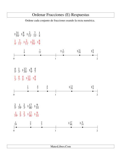 La hoja de ejercicios de Ordenar Fracciones en una Recta Numérica, Denominadores Hasta 60 (E) Página 2