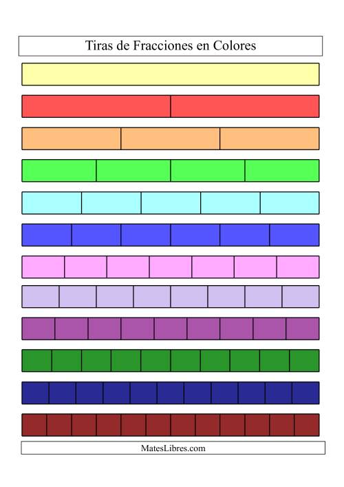 La hoja de ejercicios de Tiras de Fracciones a Color