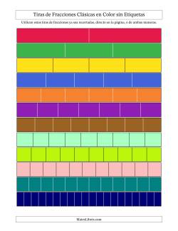 Tiras de Fracciones Clásicas en Color sin Etiquetas
