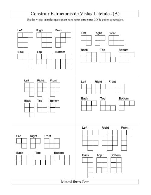 La hoja de ejercicios de Construir Estructuras de Cubos Conectados a Partir de Vistas Laterales (A)