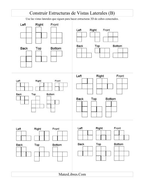 La hoja de ejercicios de Construir Estructuras de Cubos Conectados a Partir de Vistas Laterales (B)