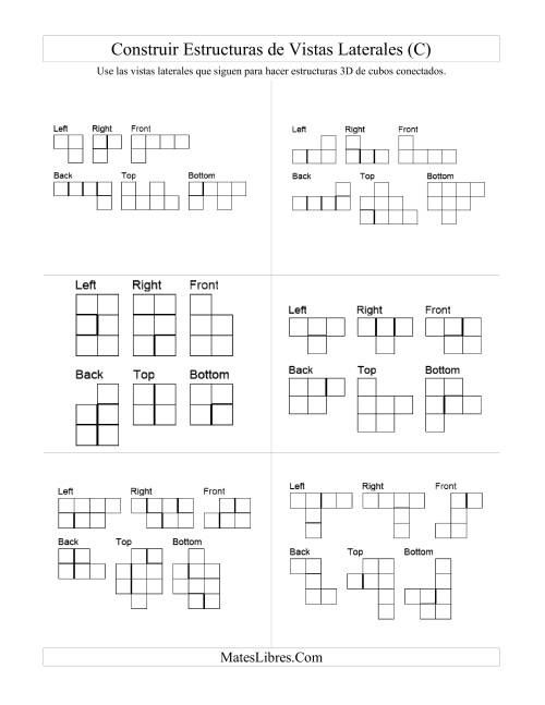 La hoja de ejercicios de Construir Estructuras de Cubos Conectados a Partir de Vistas Laterales (C)