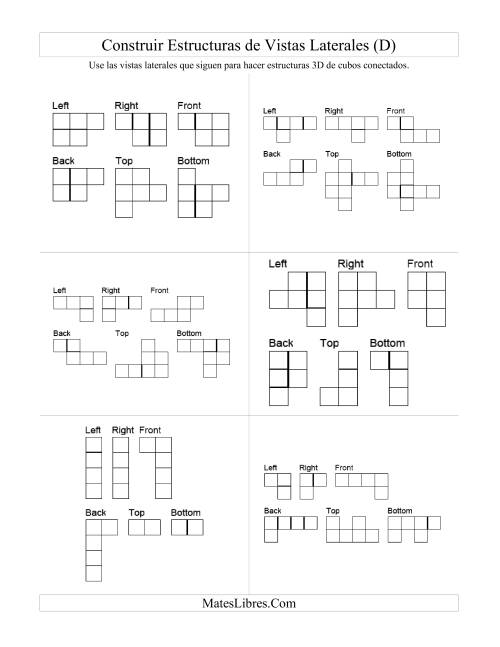 La hoja de ejercicios de Construir Estructuras de Cubos Conectados a Partir de Vistas Laterales (D)