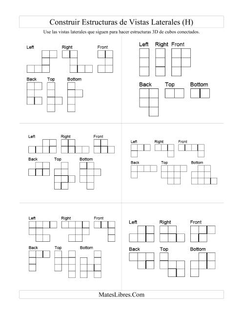 La hoja de ejercicios de Construir Estructuras de Cubos Conectados a Partir de Vistas Laterales (H)