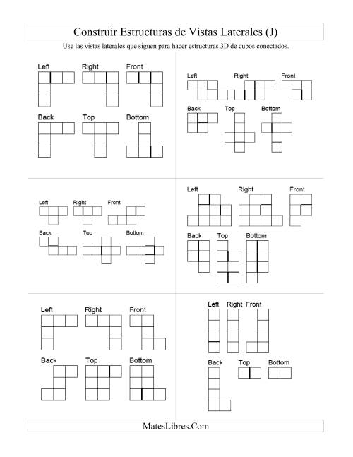La hoja de ejercicios de Construir Estructuras de Cubos Conectados a Partir de Vistas Laterales (J)