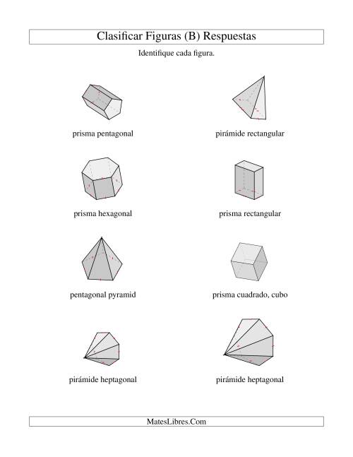 La hoja de ejercicios de Clasificar Prismas y Pirámides (B) Página 2
