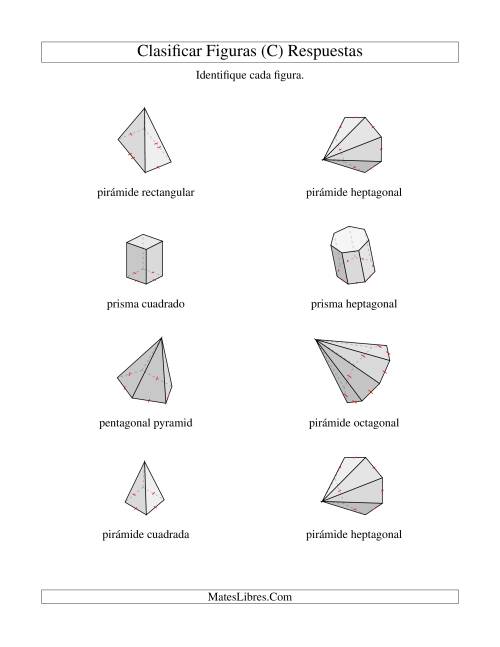 La hoja de ejercicios de Clasificar Prismas y Pirámides (C) Página 2