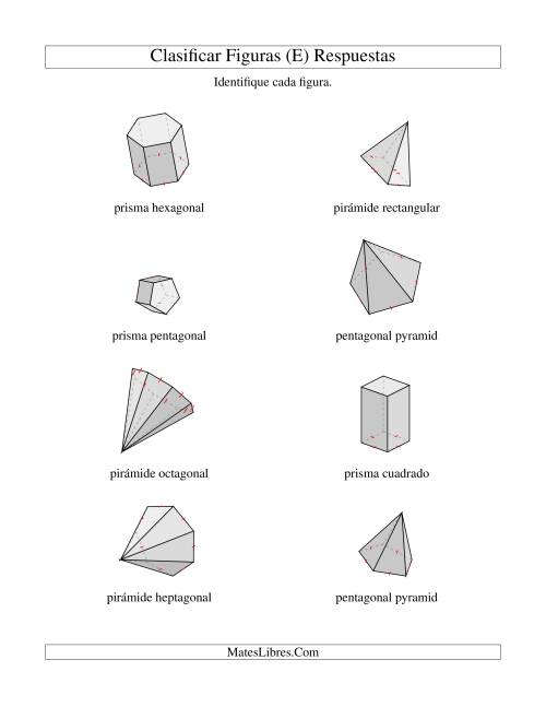 La hoja de ejercicios de Clasificar Prismas y Pirámides (E) Página 2