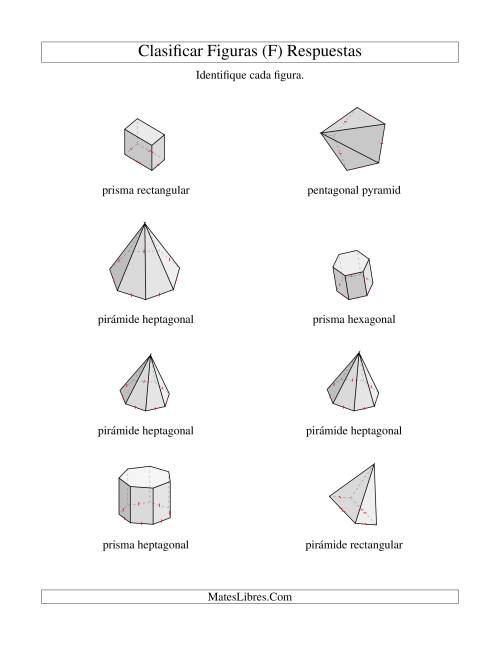 La hoja de ejercicios de Clasificar Prismas y Pirámides (F) Página 2