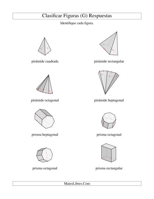 La hoja de ejercicios de Clasificar Prismas y Pirámides (G) Página 2
