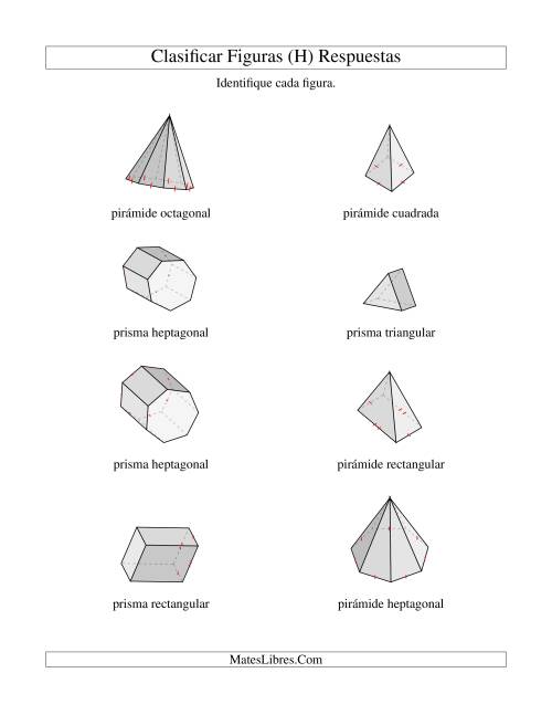 La hoja de ejercicios de Clasificar Prismas y Pirámides (H) Página 2